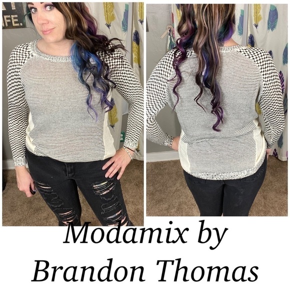 Modamix By Brandon Thomas Sweater Black White Casual Knit Sweater super soft - Picture 2 of 12